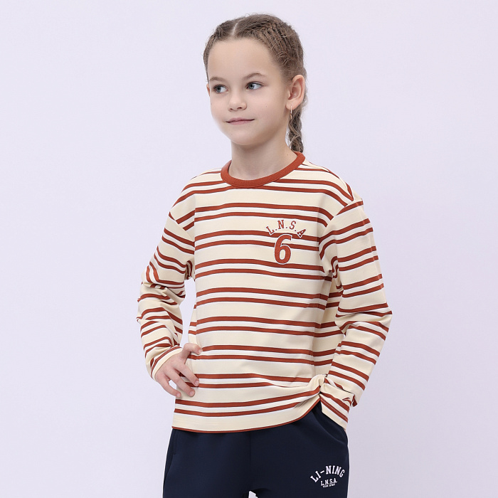 YWDU280-3 Lifestyle Crew Neck Sweatshirt Vanilla Custard Stripes